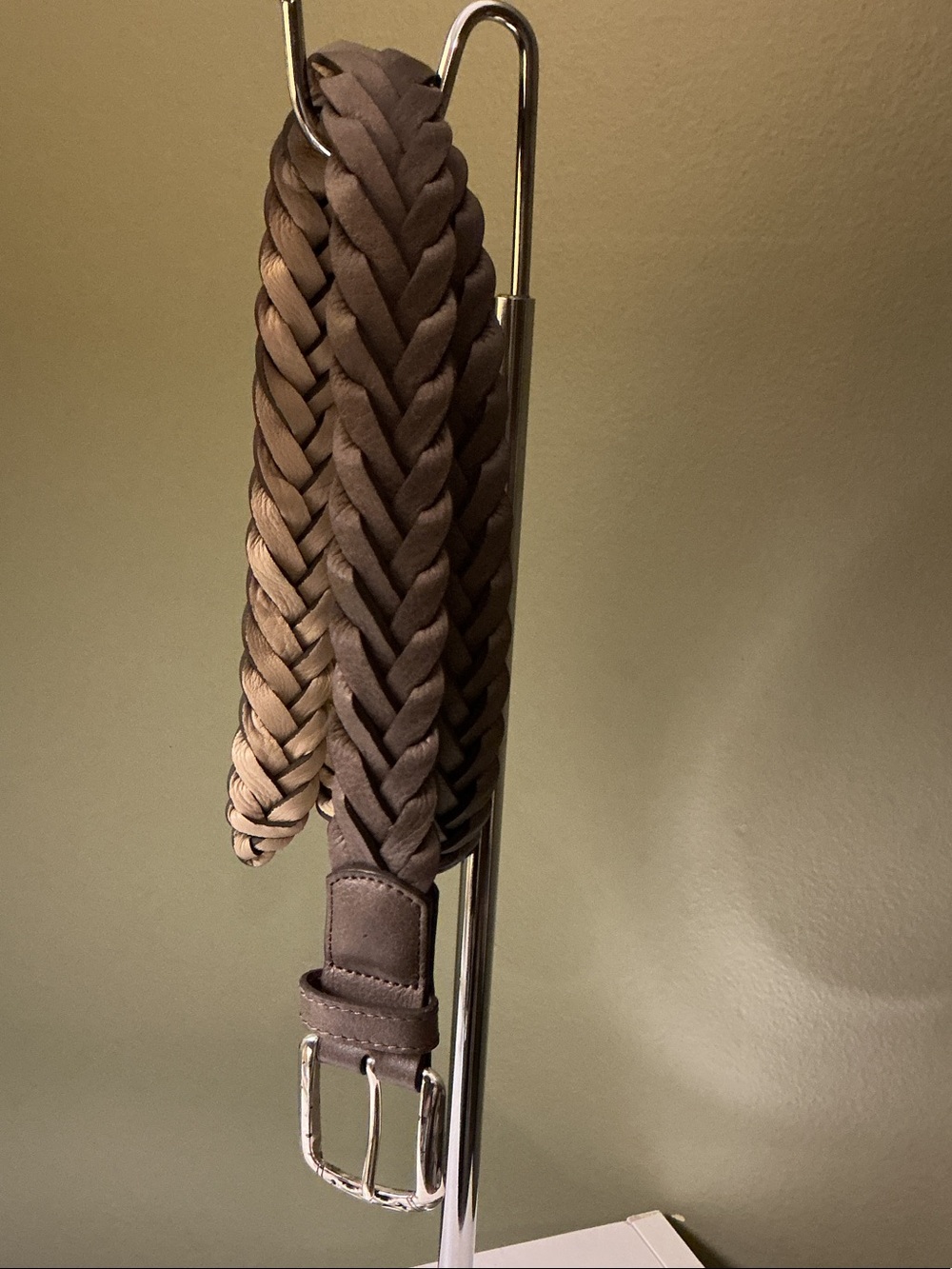 Brighton Braided Leather Belt in Gray with Cream Backing & Silver Buckle Sz M